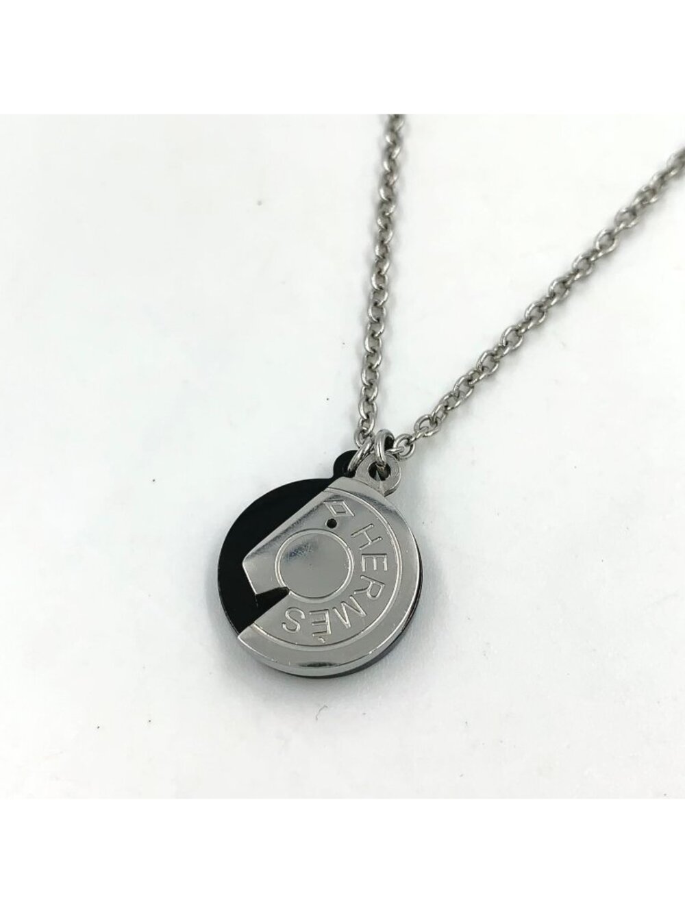 Hermes Cal Zel Buffalo Horn Metal Lacquer Silver Black Necklace - Picture 1 of 11
